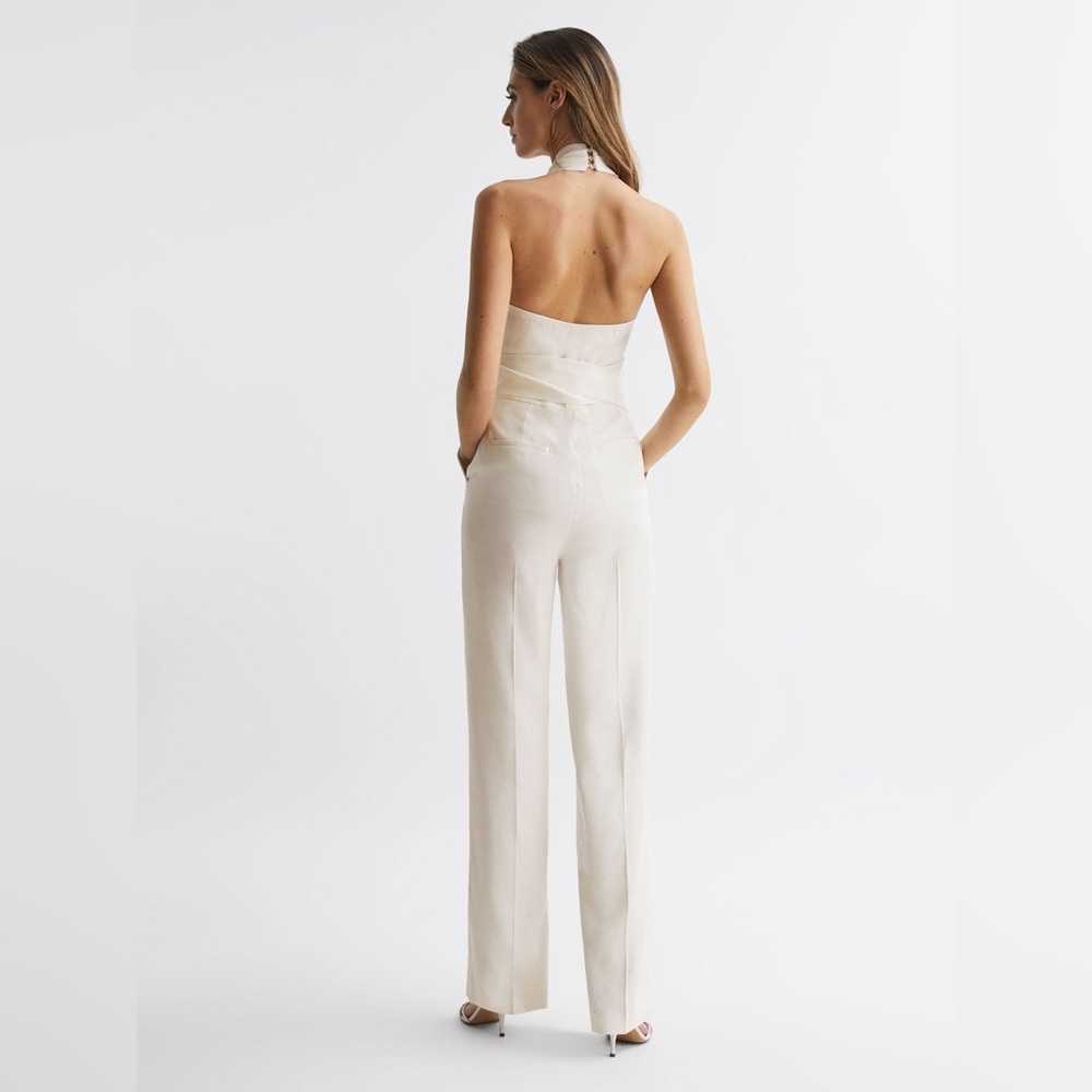REISS: HALTER NECK LINEN BLEND JUMPSUIT - Picture 2 of 6